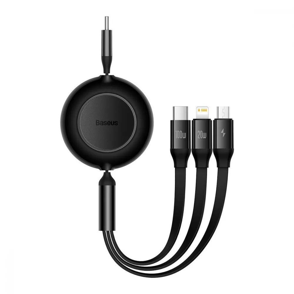 Кабель Baseus Bright Mirror 2 Series 3-in-1 Micro USB+Lightning+Type-C 100W 1.1 m Black (CAMJ010201) - Фото 1