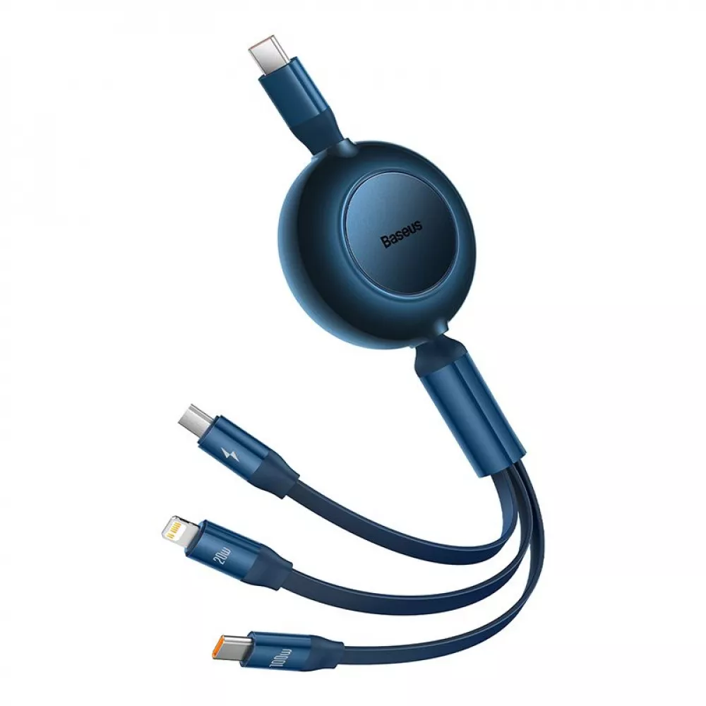 Кабель Baseus Bright Mirror 2 Series 3-in-1 Micro USB+Lightning+Type-C 100W 1.1 m Blue (CAMJ010203) - Фото 1