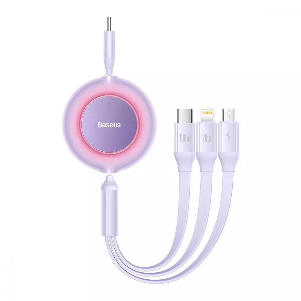 Кабель Baseus Bright Mirror 2 Series 3-in-1 Micro USB+Lightning+Type-C 100W 1.1 m Purple (CAMJ010205) - Фото 1
