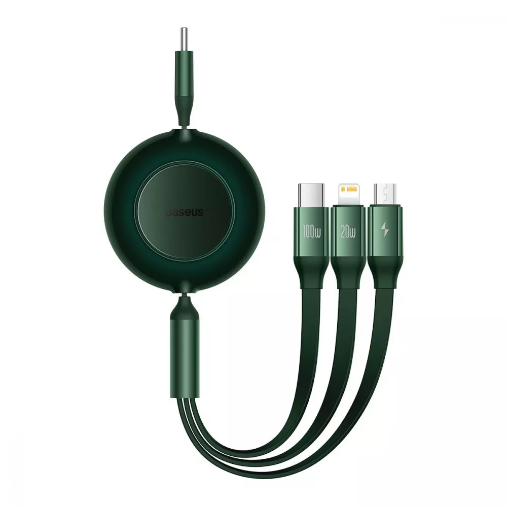 Кабель Baseus Bright Mirror 2 Series 3-in-1 Micro USB+Lightning+Type-C 100W 1.1 m Green (CAMJ010206) - Фото 1
