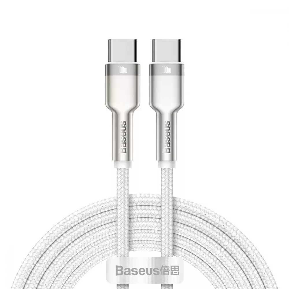 Кабель синхронизации данных Baseus Cafule Metal Type-C to Type-C 100W (2m) white (CATJK-D02) - Фото 1