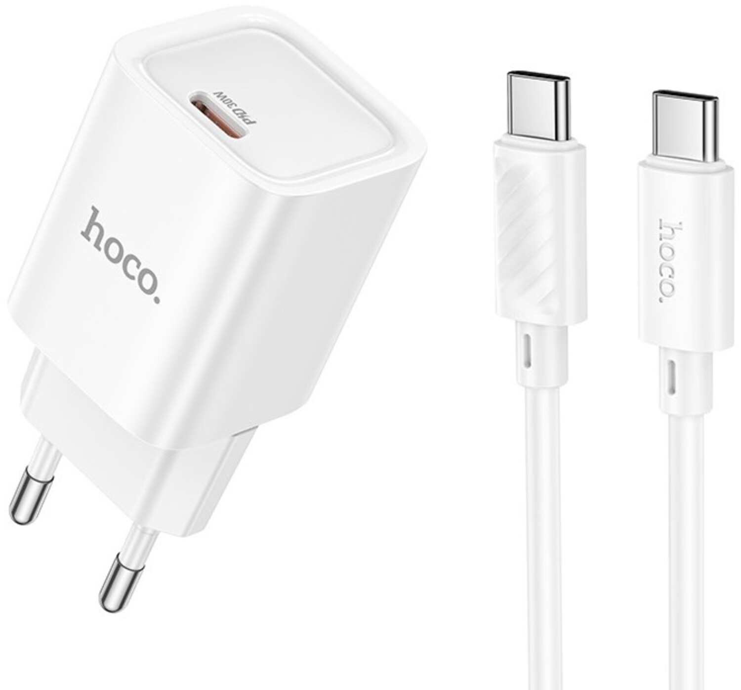 Мережевий зарядний пристрій HOCO C148A PD30W charger set (C to C) (EU) White (6942007630320) - Фото 1