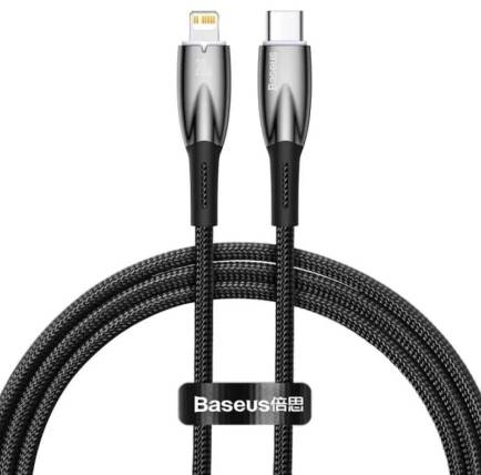 Кабель синхронизации данных Baseus Glimmer USB-C - Lightning 20W 1m Black (CADH000001) - Фото 1
