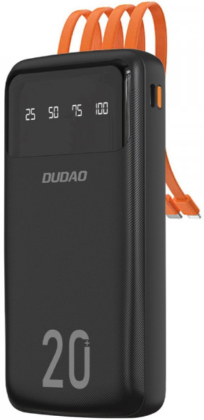 Батарея мобільна Dudao 20000mAh K6Pro+ 10W USB-A,USB-C In/Out,with USB-C/Lightning/MicroUSB/USB-A  cables Black (6977196682393) - Фото 1