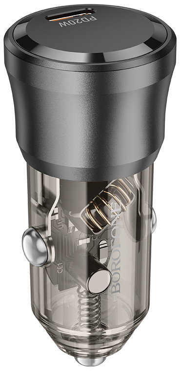 Автомобільний зарядний пристрій BOROFONE BZ24 Clever single port PD20W car charger Transparent Black (6941991106934) - Фото 1