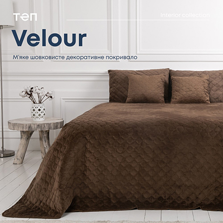 Покрывало полуторное ТЕП Velour 150х210 см Коричневый/Ромб круглый (4-00515_22403) - Фото 1