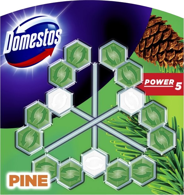 Туалетный блок Domestos Power 5 Трио Свежесть xвои 3x55г - Фото 1