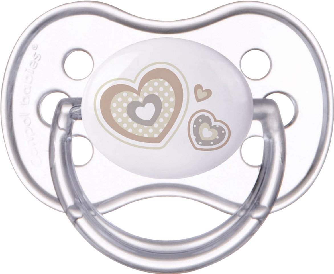 Симметричная пустышка Canpol babies Newborn baby Силиконовая 0-6 мес., бежевые сердца, 1 шт. (22/580_bei) - Фото 1