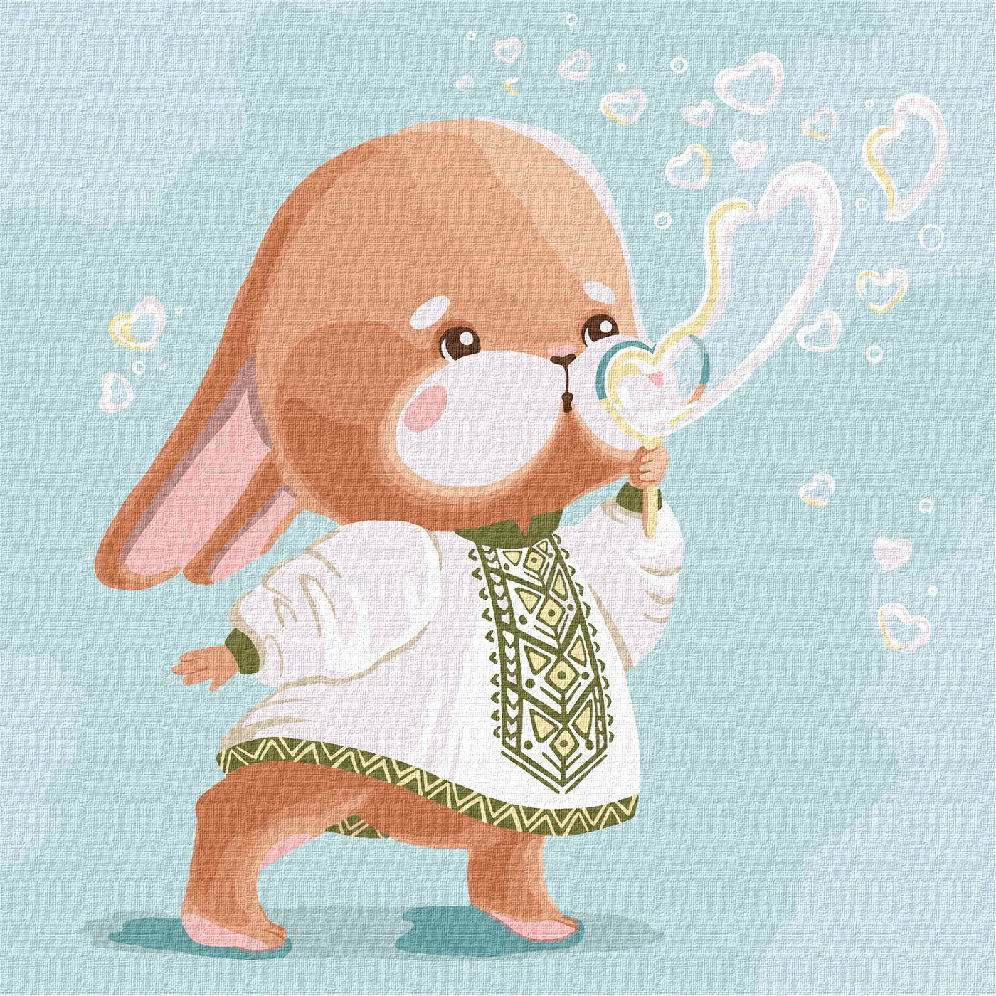 Картина по номерам Ideyka "Зайчик в вышиванке" 30х30см (KHO2400) - Фото 1