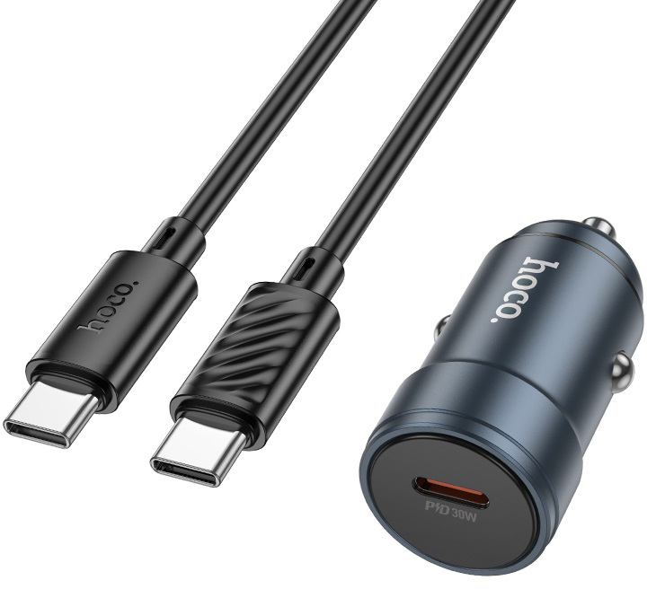 Автомобильное зарядное устройство HOCO Z57 Glorious single-port PD30W car charger set (C to C) Metal Gray (6942007633086) - Фото 1