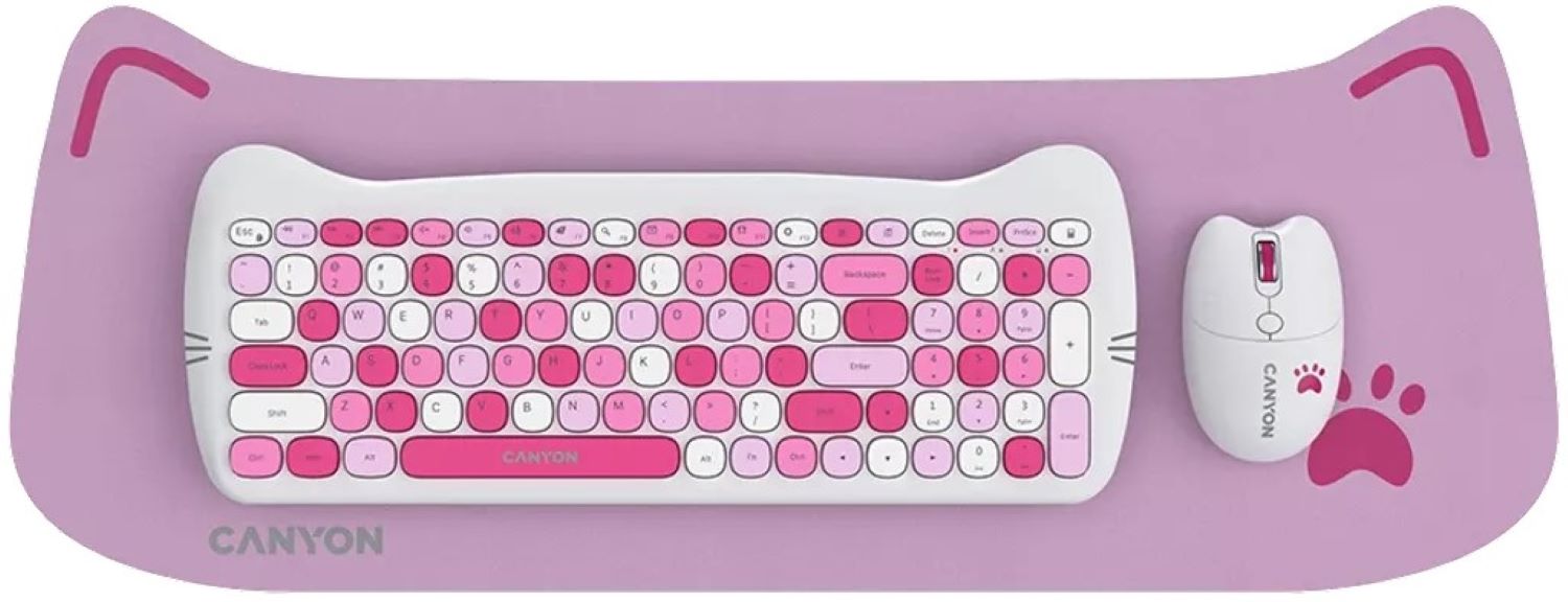 Клавиатура+мышь беспроводная Canyon HSET-W6 Kitty Edition Pink (CNS-HSETW6PK) - Фото 1