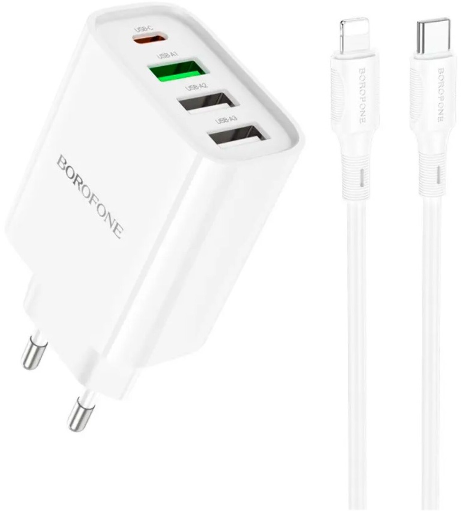 Сетевое зарядное устройство BOROFONE BA79A Clever four-port PD20W(1C3A) charger set C to iP White (6941991102707) - Фото 1