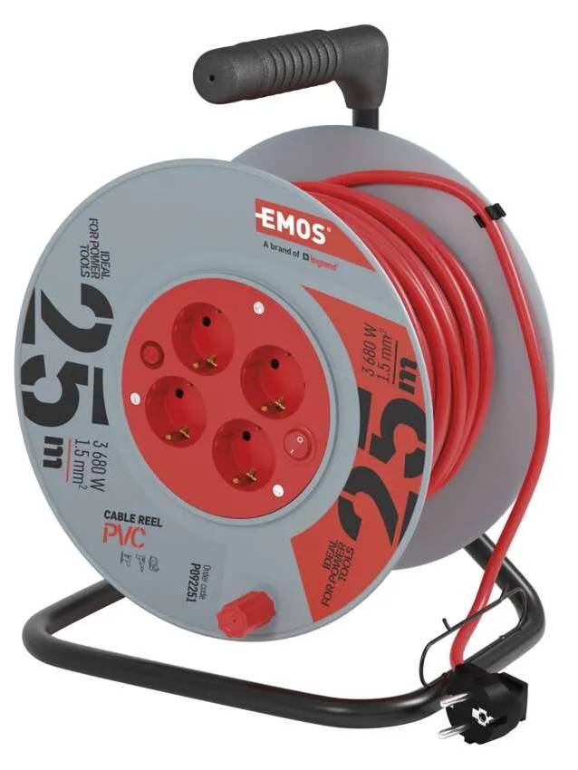 Удлинитель 220В EMOS на катушке с ж/к 4гн.черн. 25м P092251 3*1,5 - Фото 1