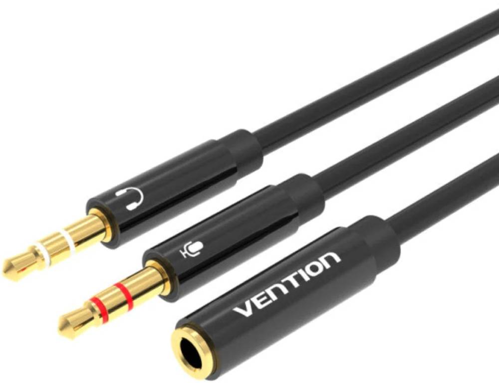 Переходник аудио Vention Jack 3.5mm 4pin F -> 2x3.5mm M Black (BBTBY) - Фото 1