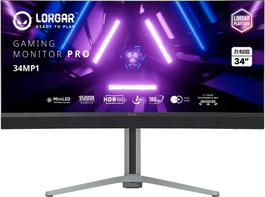 Монитор игровой Lorgar 34MP1 UWQHD MiniLED 1ms VA 180Hz (LRG-34MP1W180C-GY) - Фото 1
