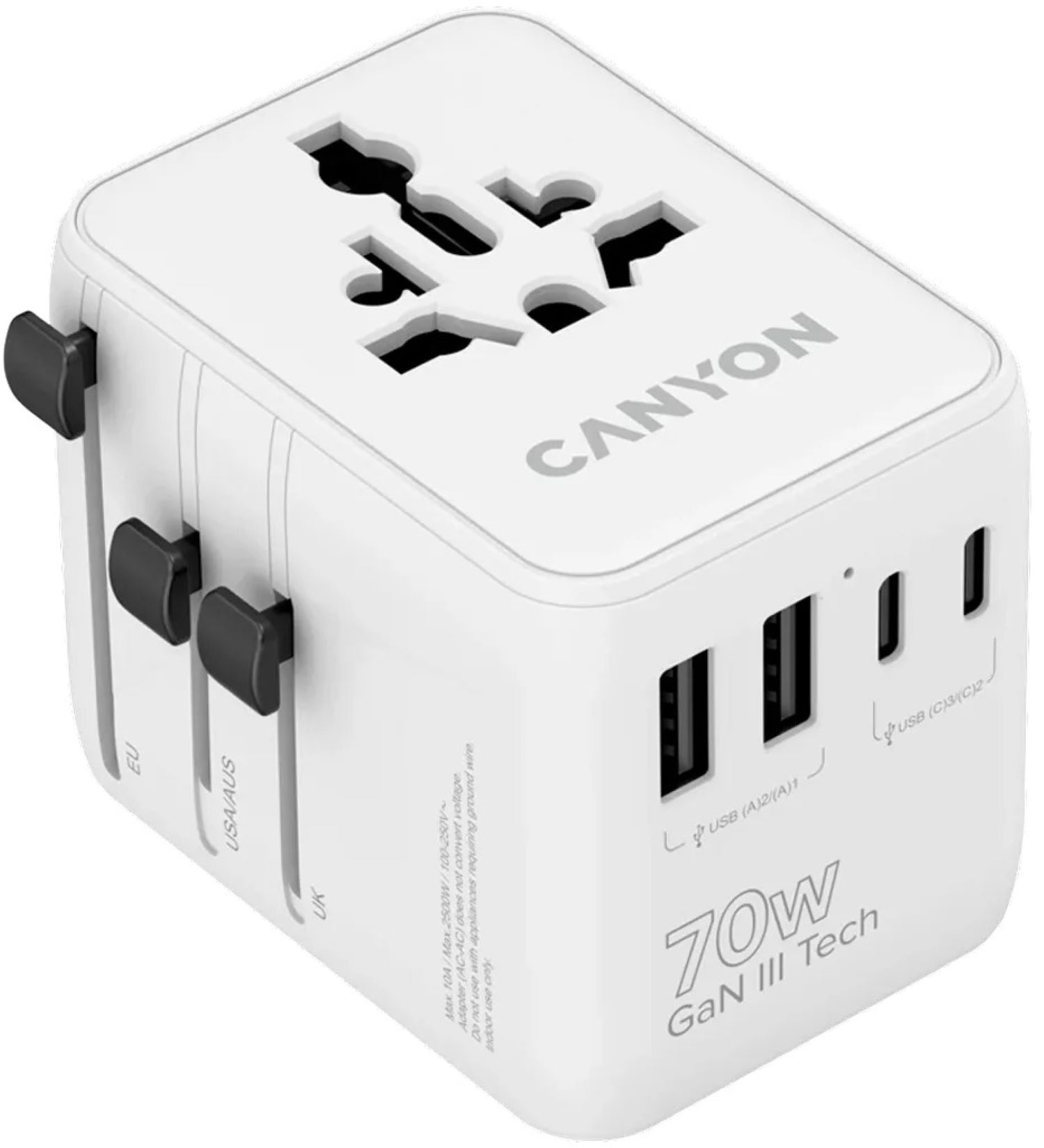 Мережевий зарядний пристрій Canyon OnTour 70 Travel Adapter EU/UK/US/AUS 70W White (CNS-TA70W1006W) - Фото 1
