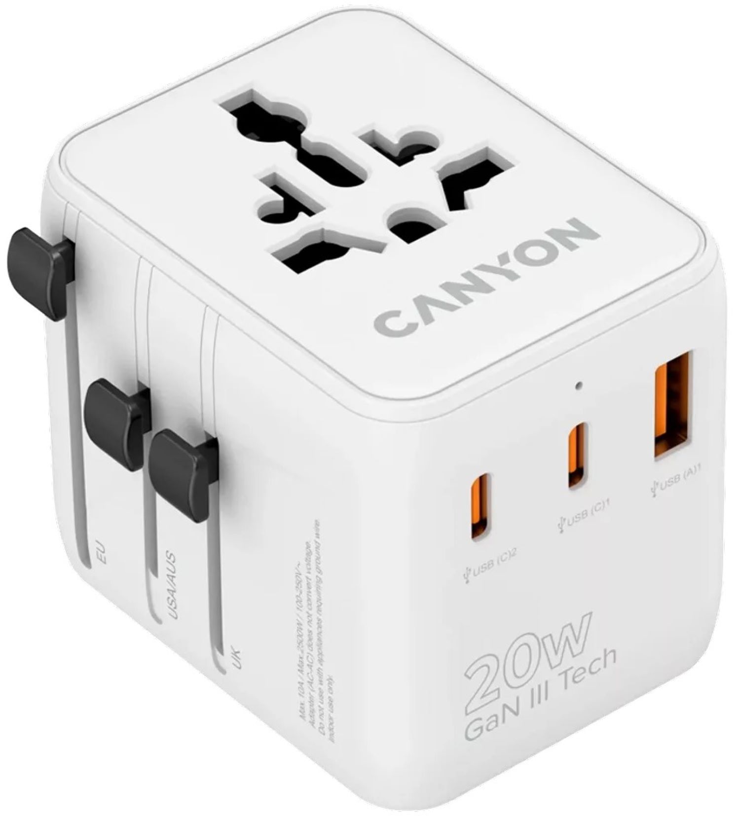 Мережевий зарядний пристрій Canyon OnTour 20 Travel Adapter EU/UK/US/AUS 20W White (CNS-TA20W1005W) - Фото 1