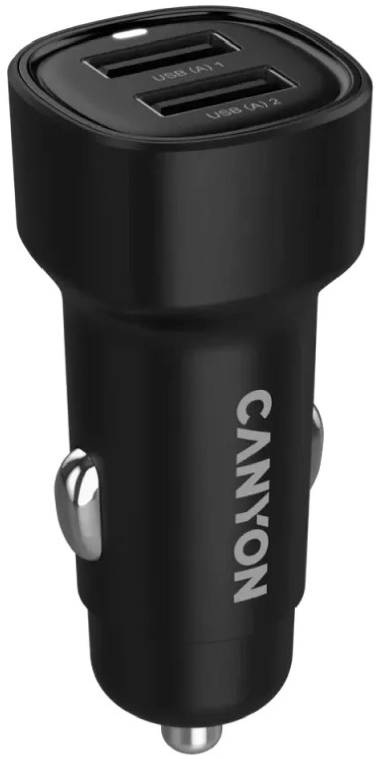 Автомобільний зарядний пристрій Canyon OnDrive 24 24W 2xUSB-A Black (CNE-CCABR2AA) - Фото 1