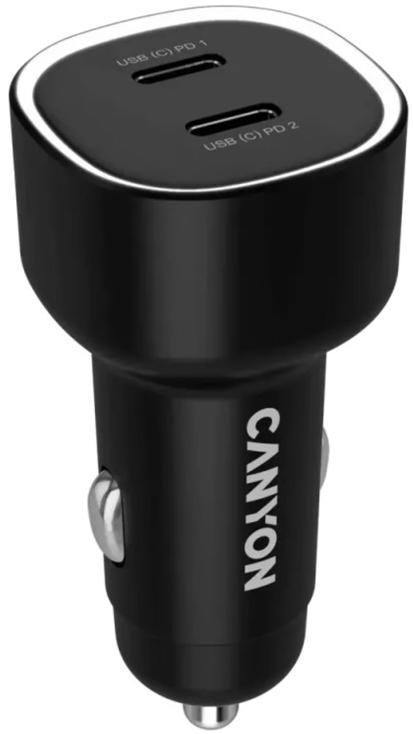 Автомобільний зарядний пристрій Canyon OnDrive 60 PD 60W 2xUSB-C Black (CNE-CCABR3CC) - Фото 1