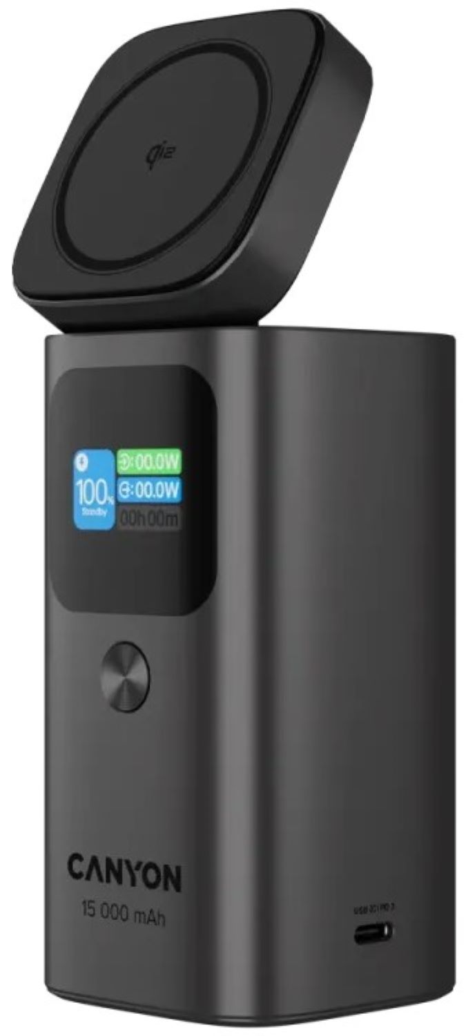 Батарея мобільна Canyon OnPower 150 Qi2 magnetic 15000mAh 100W Aluminium Dark Grey (CNS-CPB150DG) - Фото 1