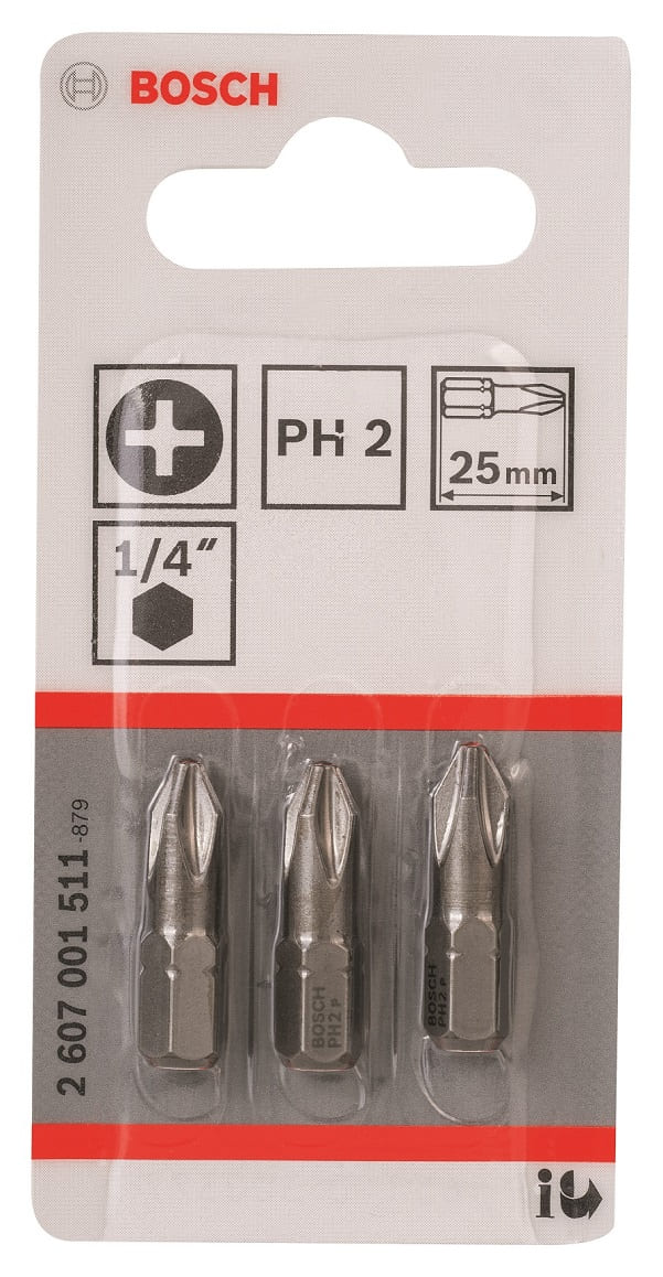 Біта для викрутки Bosch Extra-Hart PH2 25 мм 3 шт. (2.607.001.511) - Фото 1