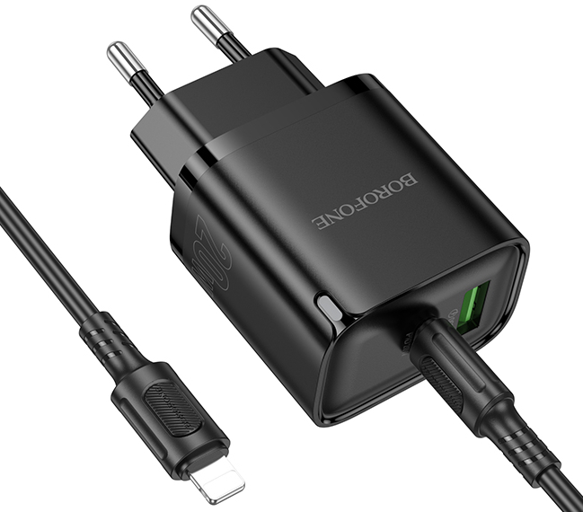 Мережевий зарядний пристрій BOROFONE BA83A Flare star PD20W+QC3.0 charger set(C to iP) Black (6941991117350) - Фото 1