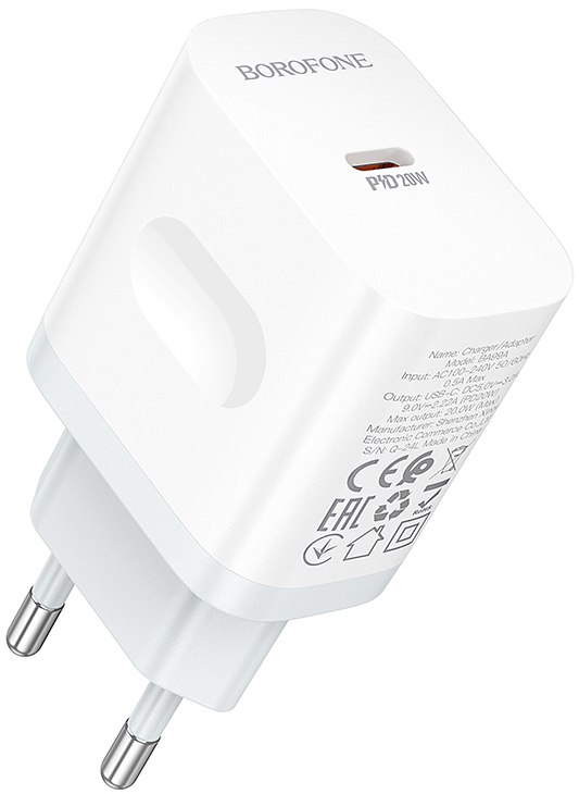 Сетевое зарядное устройство BOROFONE BAS42A Potential single-port QC3.0 charger set(Type-C) 18W White (6941991113802) - Фото 1