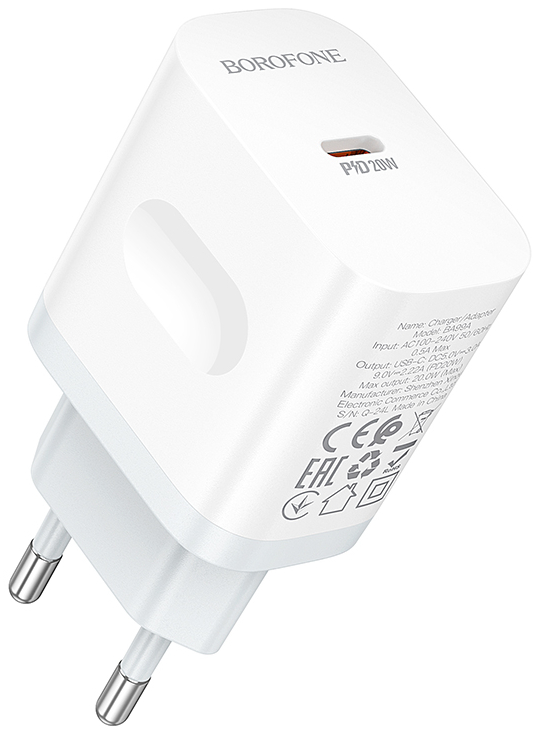 Мережевий зарядний пристрій BOROFONE BA99A Breeze single port PD20W charger White (6941991121357) - Фото 1