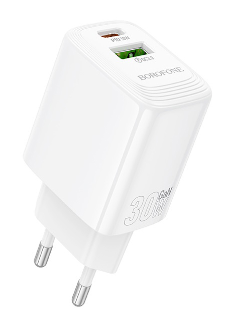 Сетевое зарядное устройство BOROFONE BN29 Fuente PD30W+QC3.0 charger (EU) White (6941991120329) - Фото 1