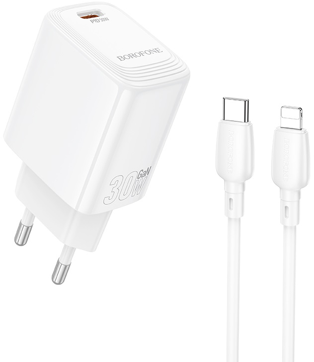 Сетевое зарядное устройство BOROFONE BN28 Fuente single port PD30W charger set C to iP EU White (6941991120305) - Фото 1