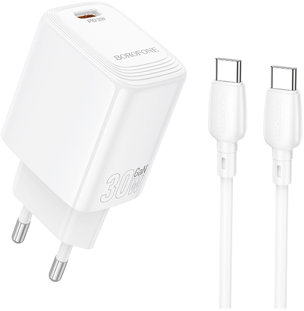 Сетевое зарядное устройство BOROFONE BN28 Fuente single port PD30W charger set C to C EU White (6941991120312) - Фото 1