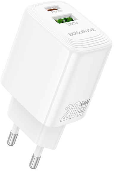 Сетевое зарядное устройство BOROFONE BN27 Fuente PD20W+QC3.0 charger (EU) White (6941991120268) - Фото 1