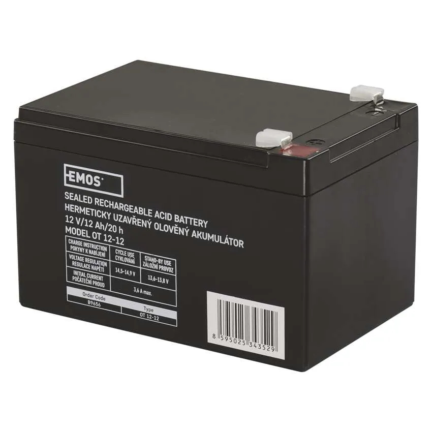 Аккумулятор для ИБП EMOS B9656, AGM, 12V, 12Ah, fast 6,3mm - Фото 1