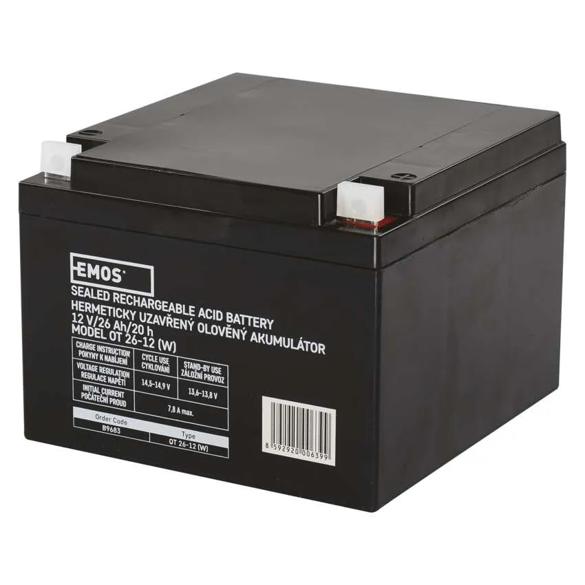 Аккумулятор для ИБП EMOS B9683, 12V, 26Ah, AGM, L2 - Фото 1