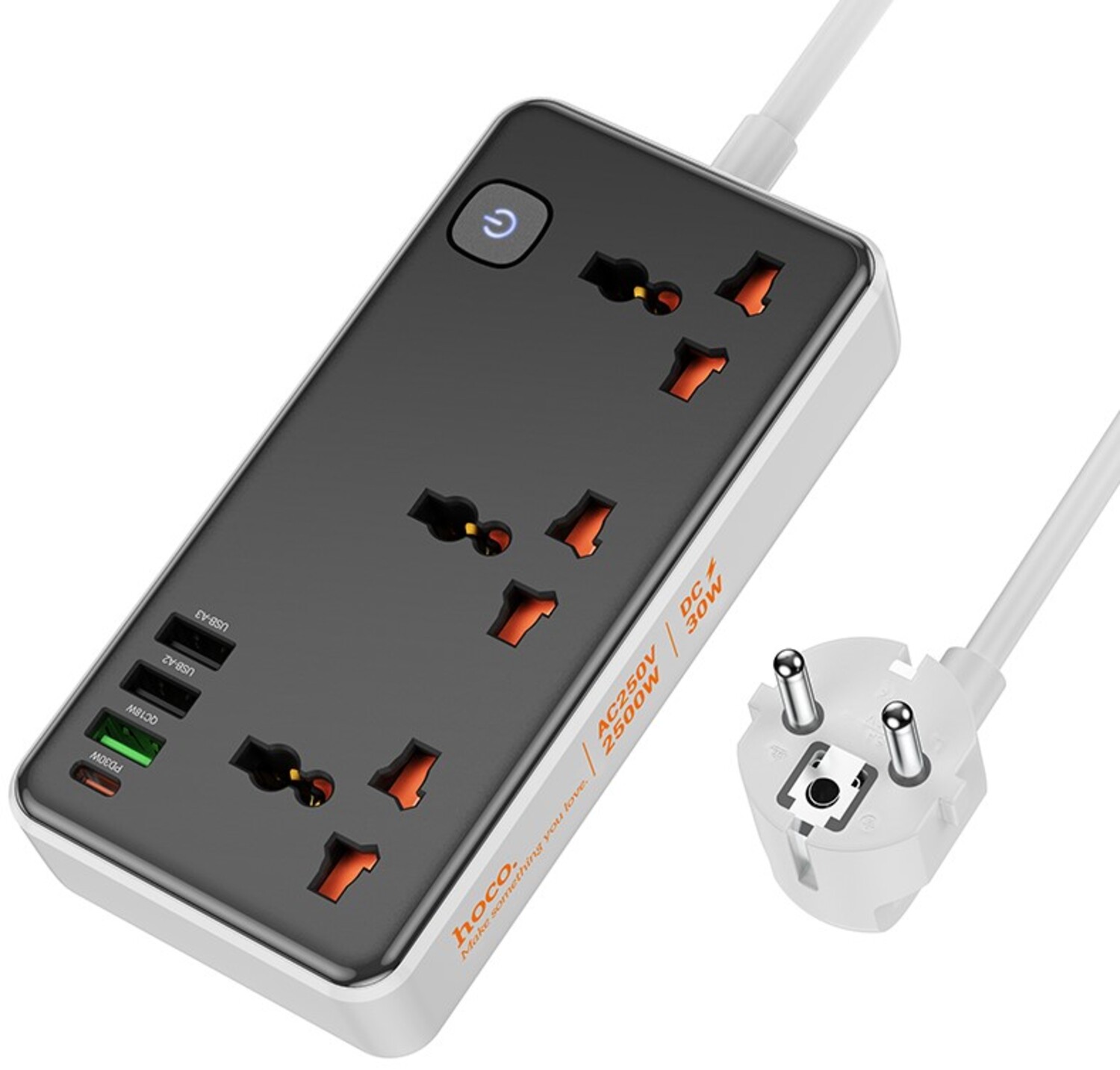 Сетевой фильтр HOCO AC8A Storm 3-position socket (PD30W/1C3A) Black - Фото 1
