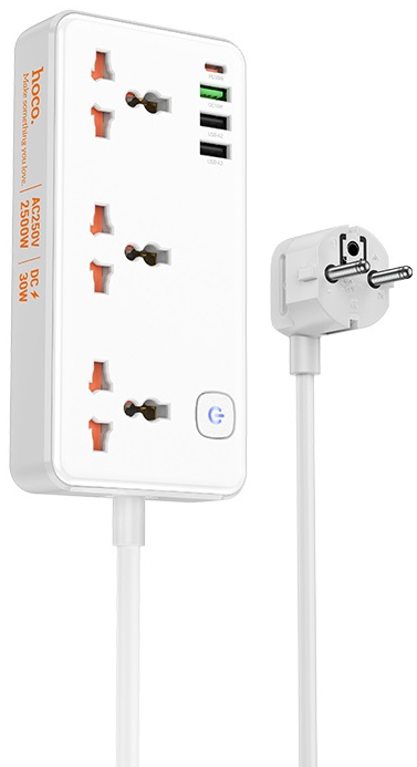 Сетевой фильтр HOCO AC8A Storm 3-position socket PD30W/1C3A White (6942007600101) - Фото 1