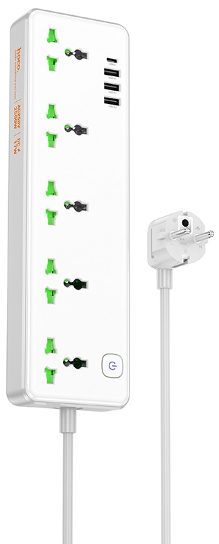 Мережевий фільтр HOCO AC13A Talento 5-position socket 1C3A White (6942007607148) - Фото 1