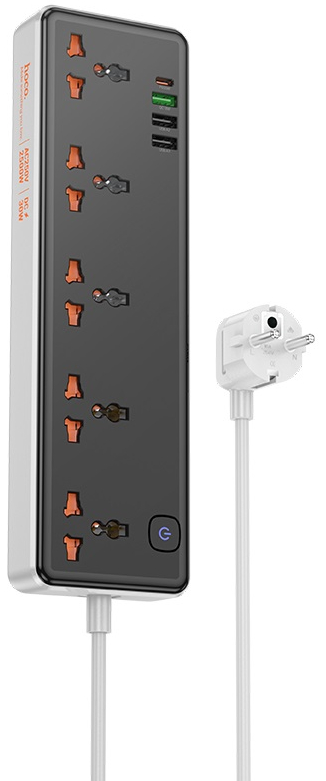 Мережевий фільтр HOCO AC14A Rico 5-position socket PD30W/1C3A Black (6942007607179) - Фото 1