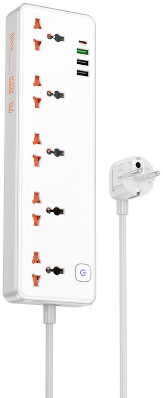 Мережевий фільтр HOCO AC14A Rico 5-position socket PD30W/1C3A White (6942007607186) - Фото 1