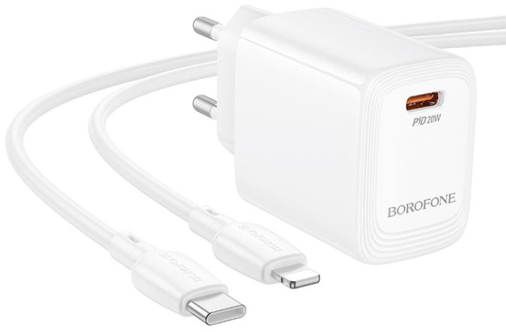 Сетевое зарядное устройство BOROFONE BN26 Fuente single-port PD20W charger set C to iP EU White (6941991120244) - Фото 1