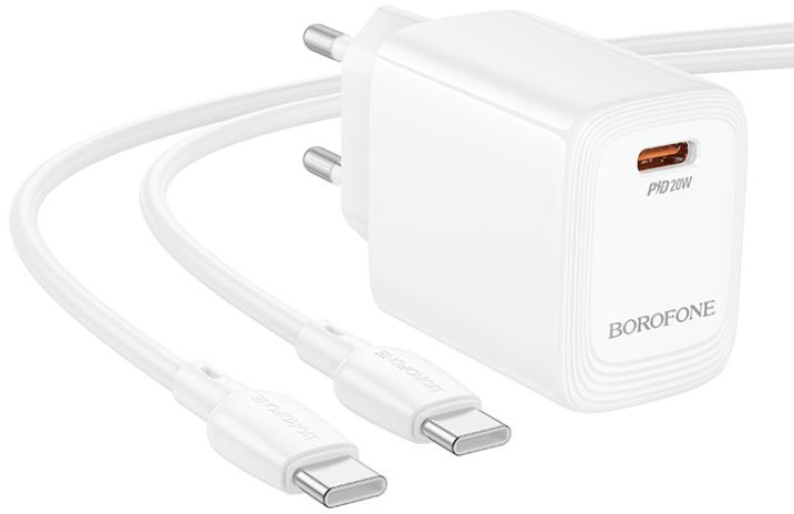 Сетевое зарядное устройство BOROFONE BN26 Fuente single-port PD20W charger set C to C EU White (6941991120251) - Фото 1