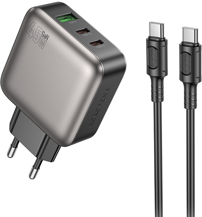 Сетевое зарядное устройство BOROFONE BAS56A Absolute PD45W 2C1A charger set C to C EU Black (6941991116278) - Фото 1