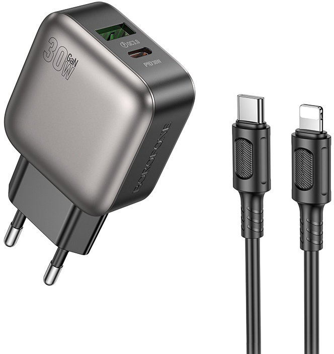 Сетевое зарядное устройство BOROFONE BAS55A Absolute PD30W+QC3.0 charger set C to C EU Black (6941991116254) - Фото 1