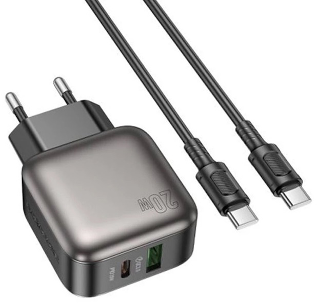 Сетевое зарядное устройство BOROFONE BAS54A Absolute PD20W+QC3.0 charger set C to C EU Black (6941991116223) - Фото 1