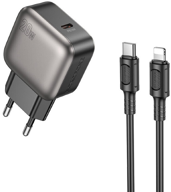 Сетевое зарядное устройство BOROFONE BAS53A Absolute single-port PD20W charger set C to iP EU Black (6941991116186) - Фото 1