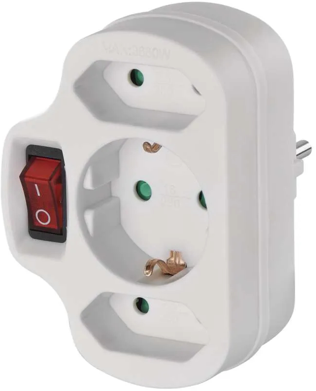 Разветвитель 220В EMOS SCHUKO (P00282) 2xпрямоугольная+1xкруглая+выключатель - Фото 1