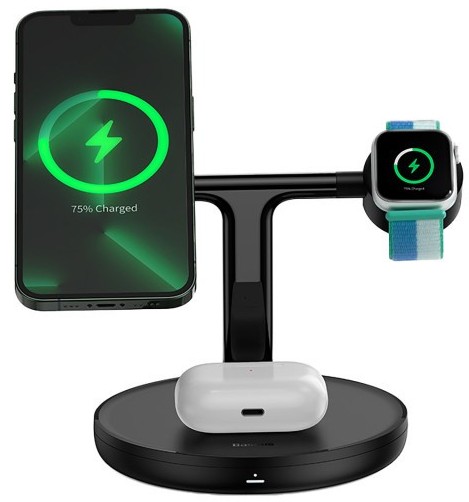 Беспроводное зарядное устройство Baseus Swan 3-in-1 Wireless Magnetic Charging Bracket 20W Black (WXTE000101) - Фото 1