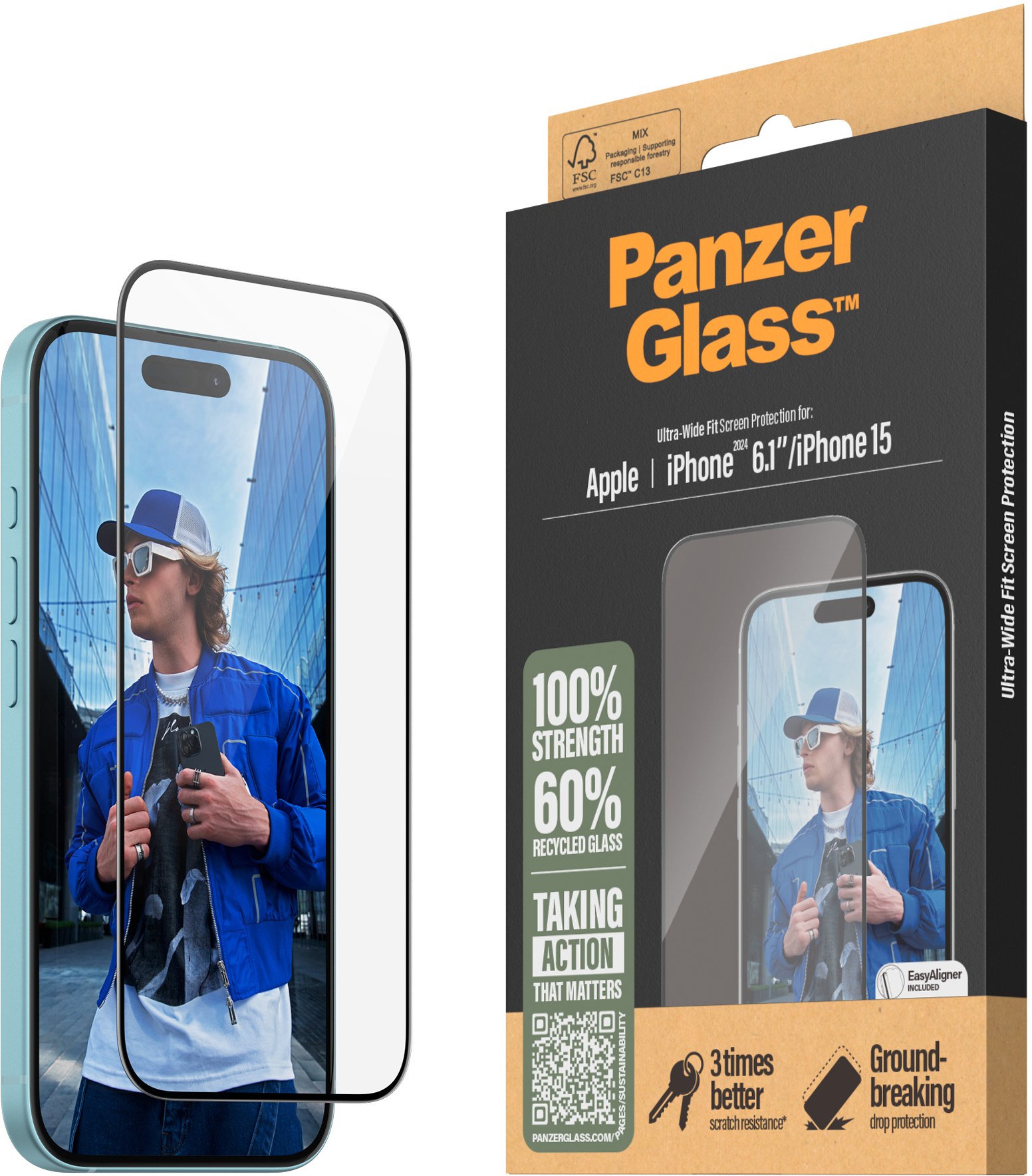 Защитное стекло для смартфона PanzerGlass Screen Protector iPhone 16/15 Ultra-Wide Fit (PG_2861) - Фото 1