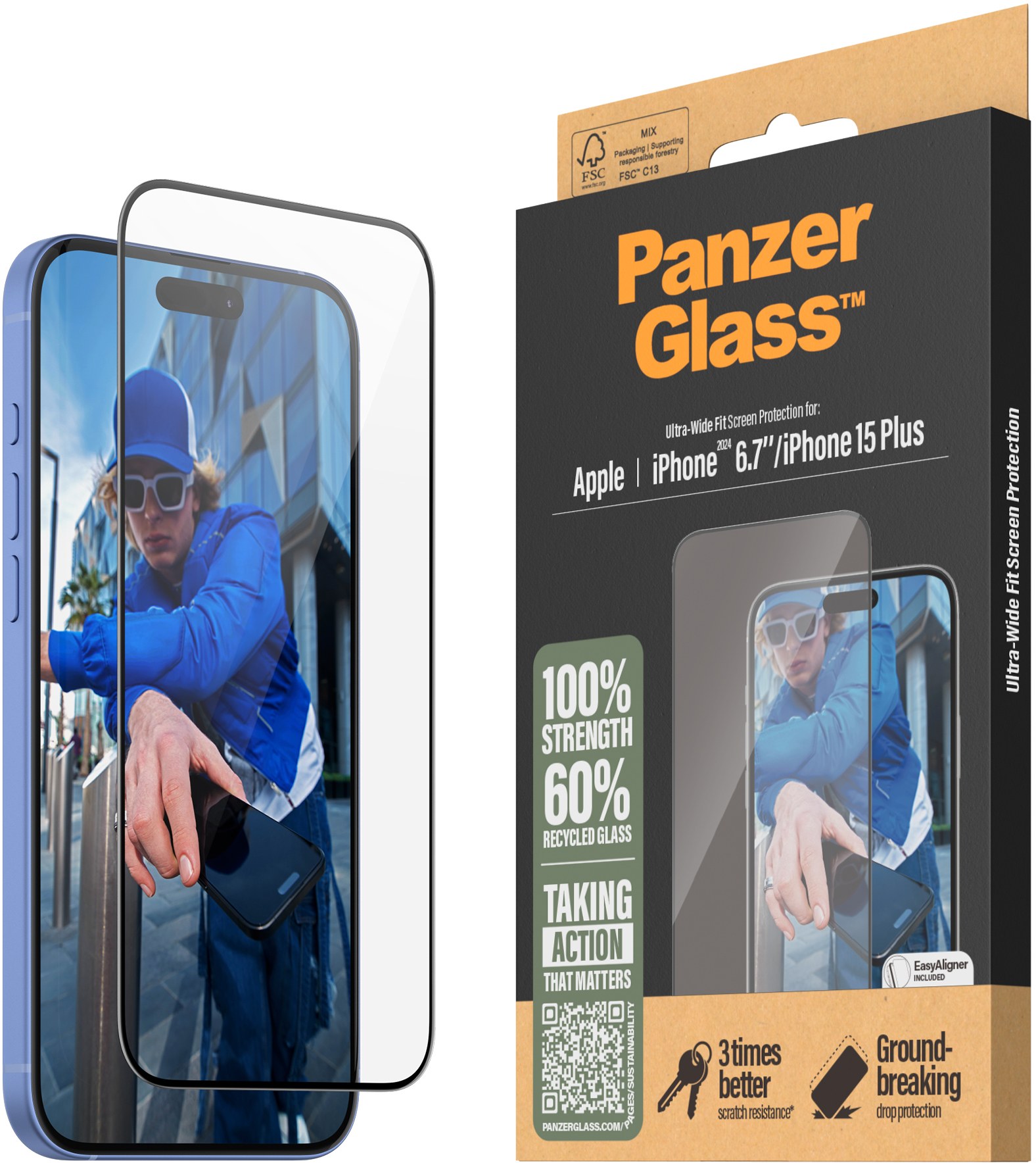 Защитное стекло для смартфона PanzerGlass Screen Protector iPhone 16 Plus/15 Plus Ultra-Wide Fit (PG_2863) - Фото 1