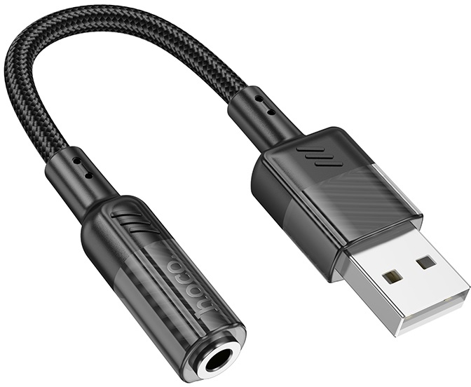 Кабель 3.5 мм - 3.5 мм HOCO LS37 Spirit transparent external sound card USB to 3.5mm Black (6942007612562) - Фото 1